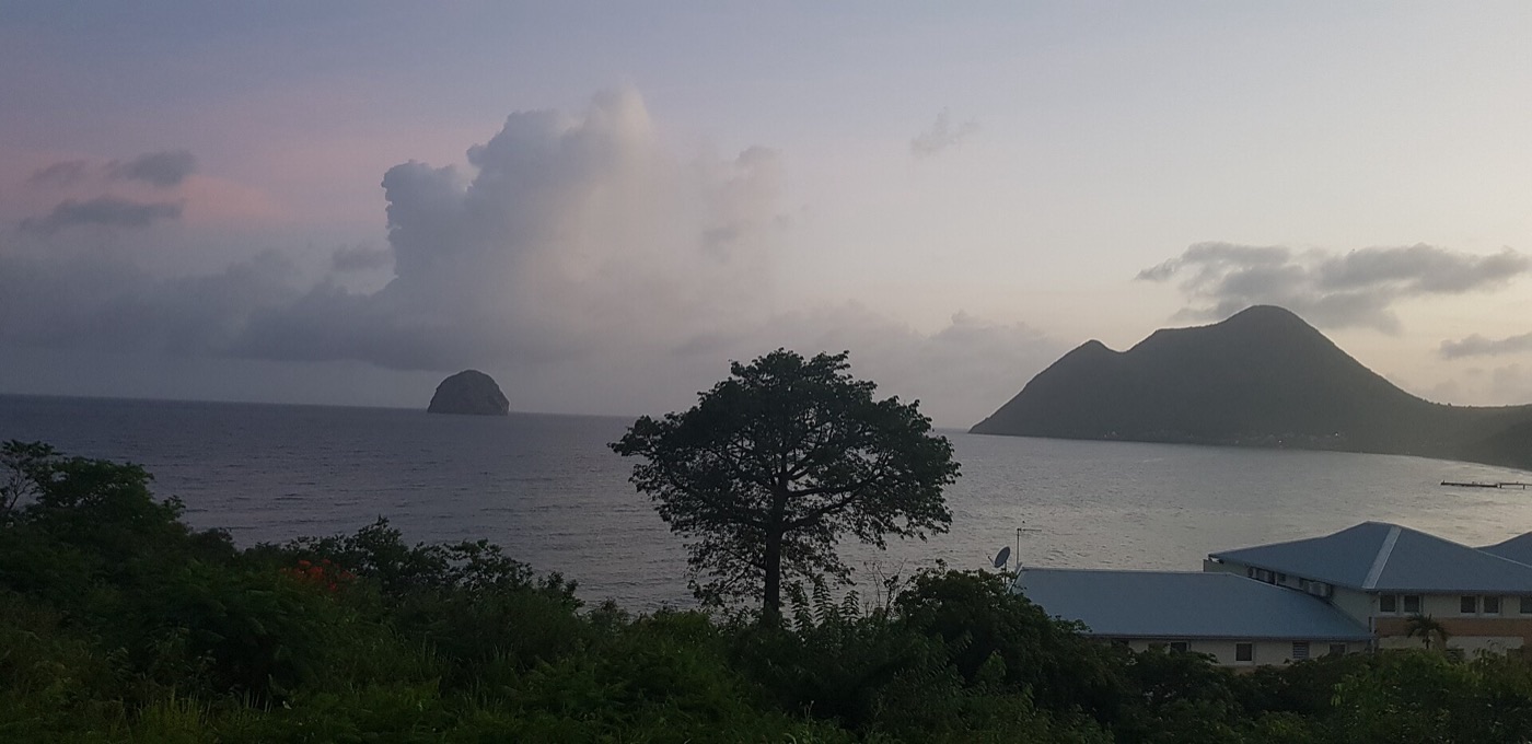 Diamond Rock and coastal hills along southern Martinique